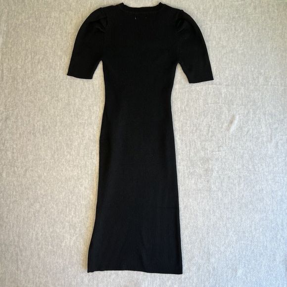 Bohme Rib Knit Bodycon Stretch Dress Black Short Sleeve Size Medium - Picture 3 of 10